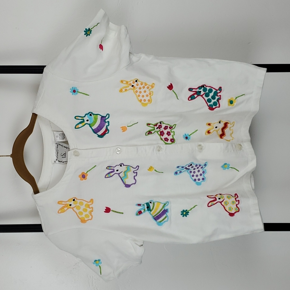 Michael Simon Embroidered Rabbit Floral Shirt S Cotton Buttons Up Y2K